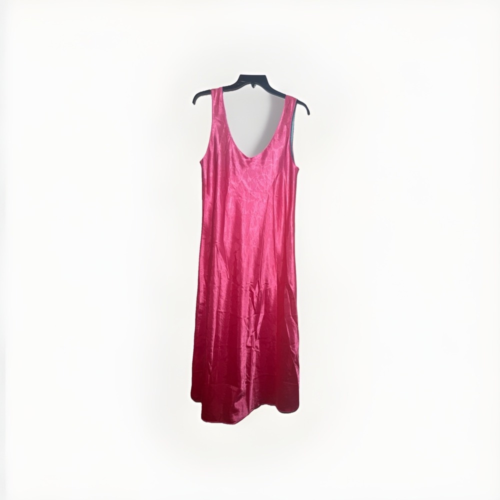 Fernando Sanchez Vtg Maxi Pink Floral Satin Slip Dress Size Large Rare - Picture 8 of 10